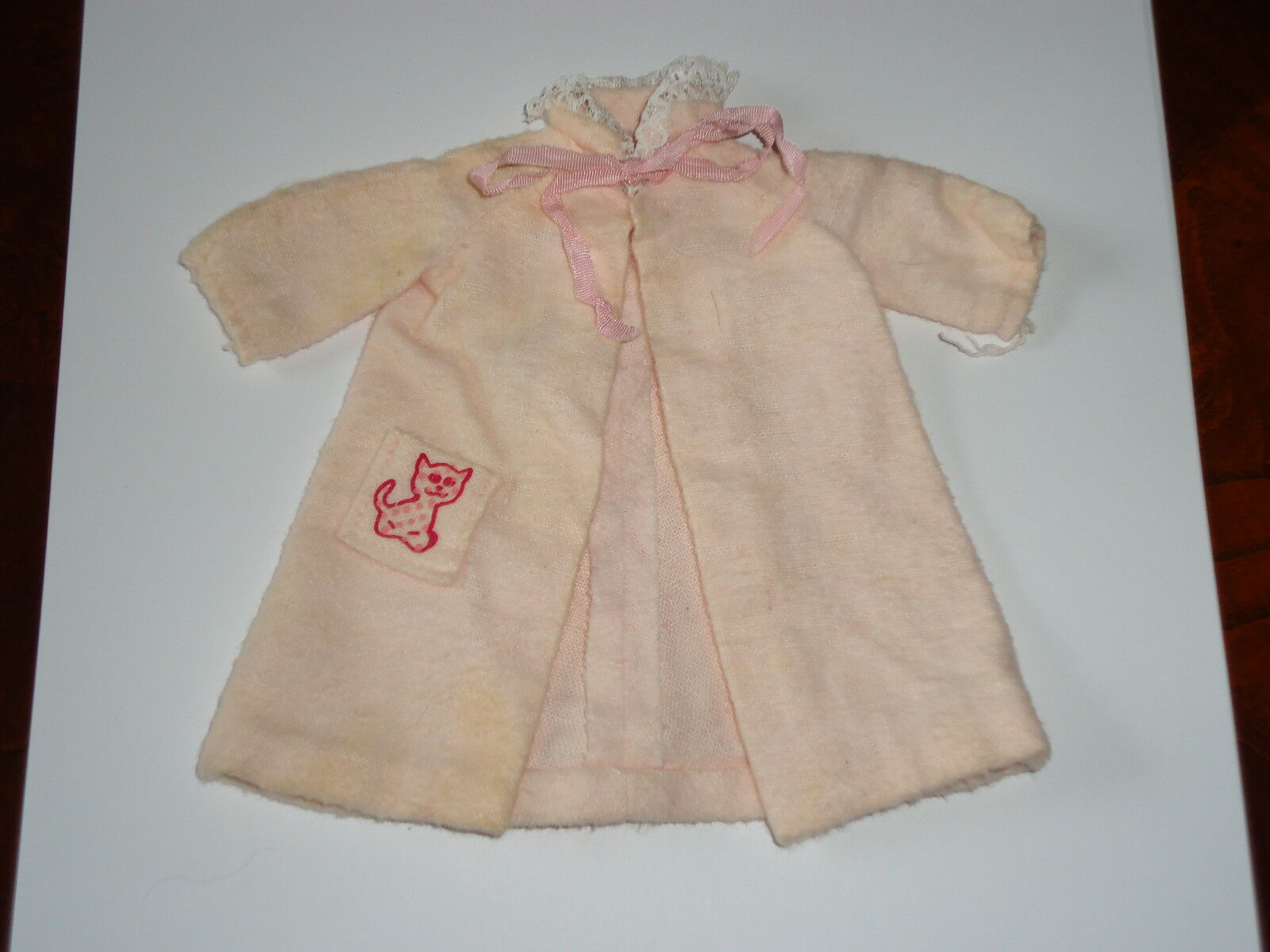 Vintage Barbie Skipper Doll Outfit, Flannel Robe Cat Pocket, Tagged 1963