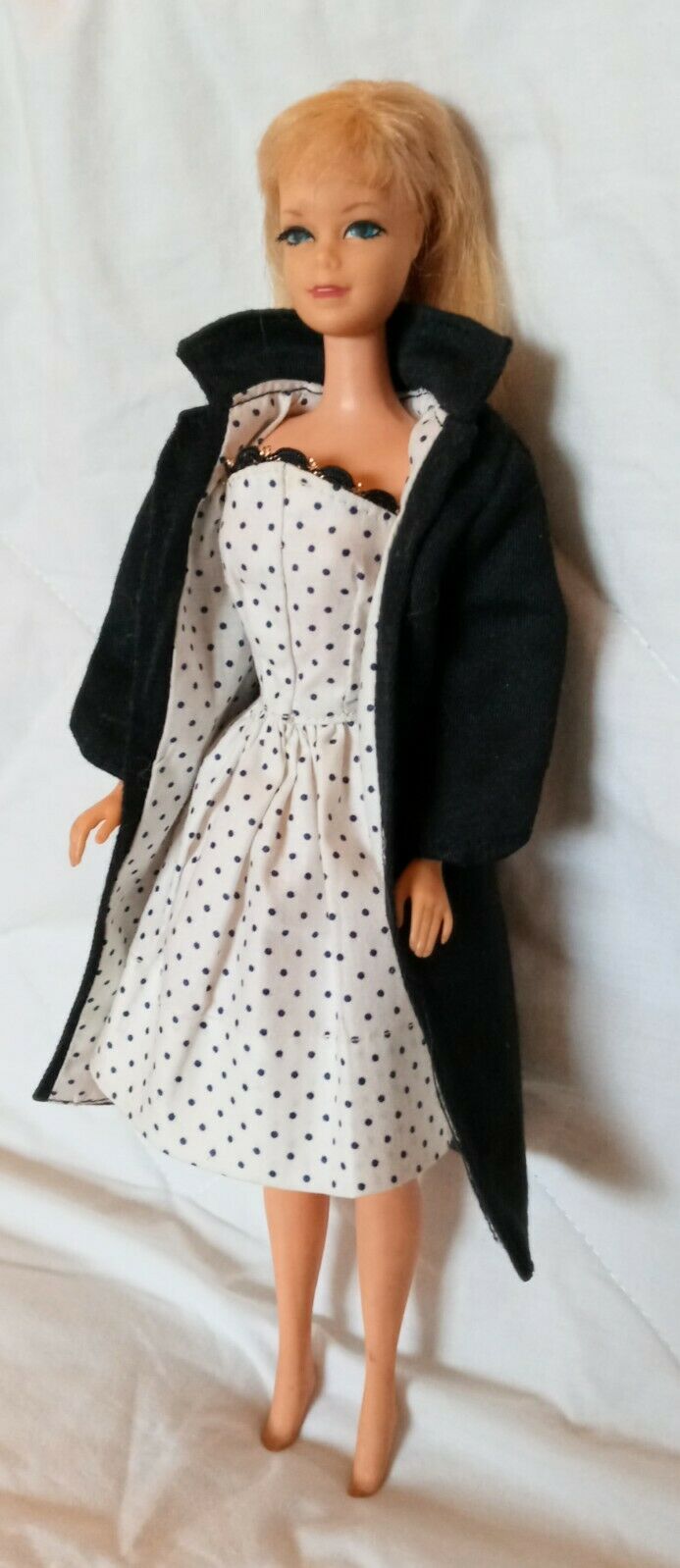 Vintage Factory Dress & Matching Coat Fits Mattel Barbie In Exc Cond