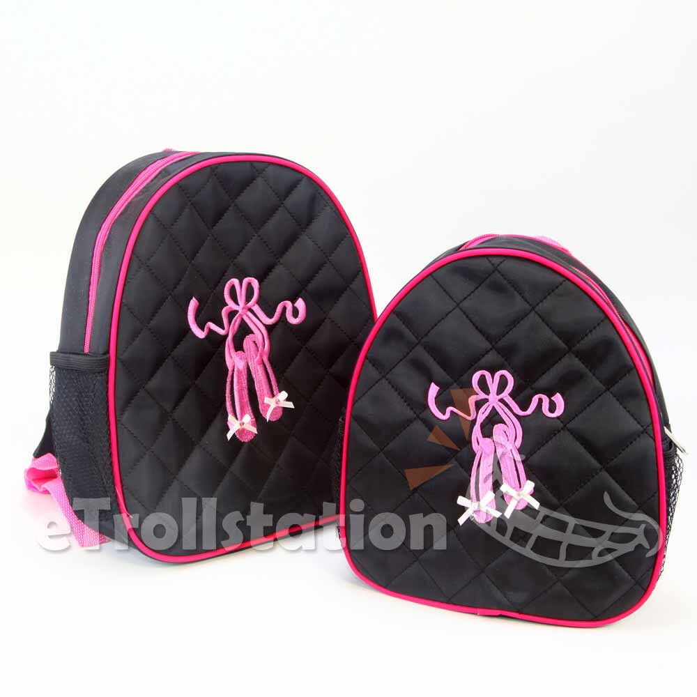 Lovely Girls Black Backpack Dance Bag Pink Ballet Shoestap Quilted Dress Large