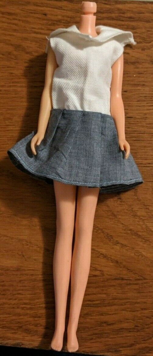 Vintage Francie Doll Clone Dress With Collar Denim Skirt Linen Top Cute! Unusual