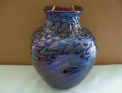 Small Exciting Plush Kralik Iridescent Glass Vase Blue Purple Art Nouveau C.1900