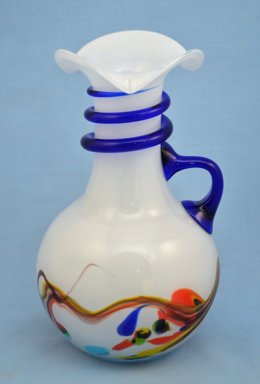 Kralik Czech Bohemian Art Glass Modern Art Deco Vase Pitcher W "snake" Line