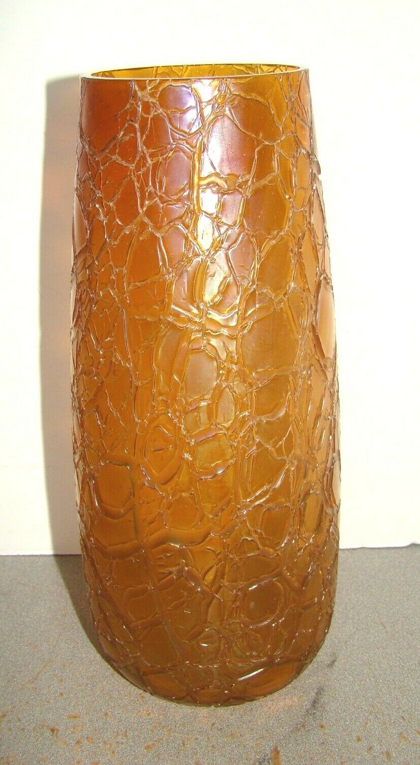 Vintage Kralik Bohemian Glass Orange Iridescent Crackle Vase